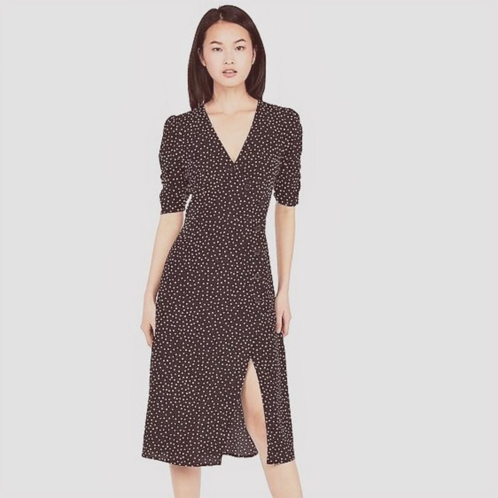 Fabulous Black & White Polka Dot Button Wrap Dress - Size XXS